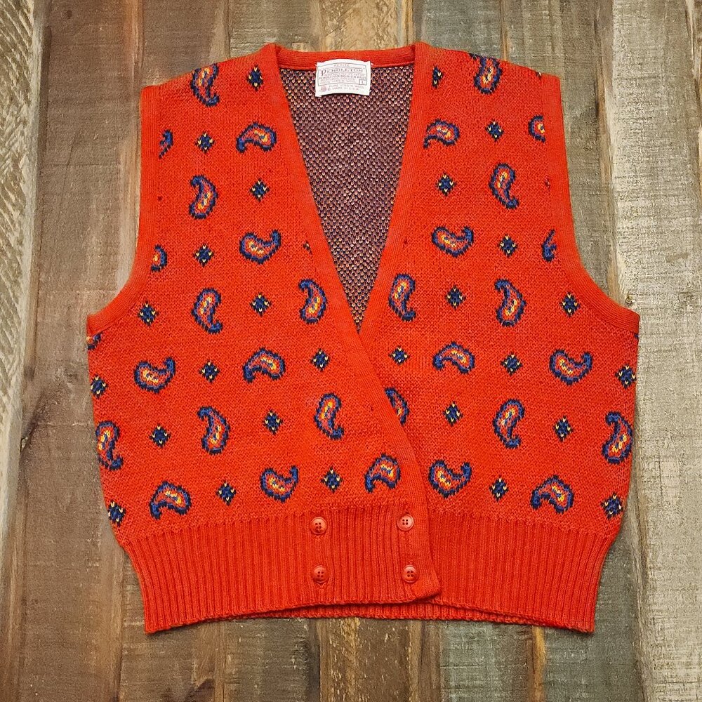 VINTAGE WOMENS PENDLETON CARDIGAN SWEATER VEST WITH PAISLEY PATTERN - Picture 1 of 9
